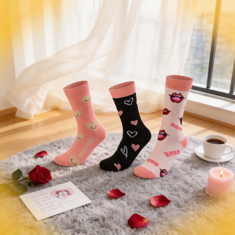 Cross-Border Socks for Couples, Mid-Calf Socks with Red Lips and Hearts, Valentine's Day Gift Cotton Socks, Men's and Women's Export Combed Cotton Socks Cross-Border Socks for Couples, Mid-Calf Socks with Red Lips and Hearts, Valentine's Day Gift Cotton Socks, Men's and Women's Export Combed Cotton Socks