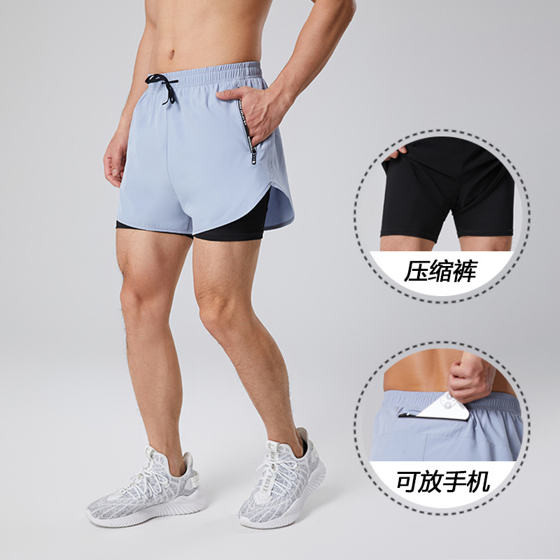 Summer men's fake two-piece Sports outdoor running elastic marathon gym quick-drying fitness short pants wholesale
