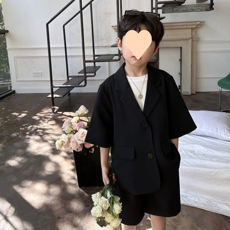 소년 세트 세트 여름 새로운 얇은 캐주얼 소년 호스트 피아노 공연 행사 의상 키즈 세트