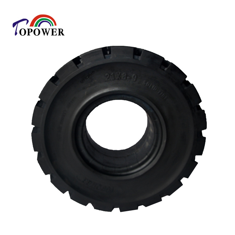 托普轮胎/电动叉车轮胎/超深花纹叉车实心胎21*8-9