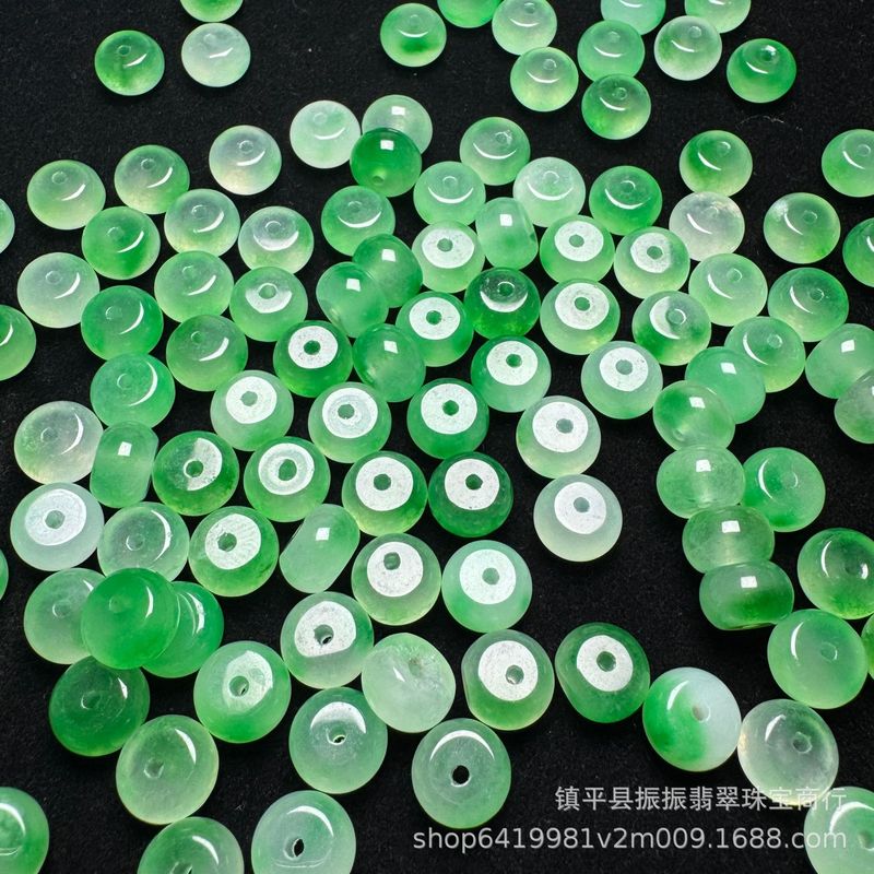 冰透飘绿花10×6mm算盘珠玉散珠 diy玉石饰品配饰玉石配件批发|undefined