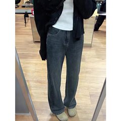アメリカのレトロでゆったりしたストレートジーンズの女性秋冬サイズの新型高腰修身ファッション
