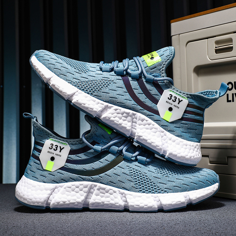 情侣潮流运动鞋男女透气飞织运动鞋夏季爆米花跑步鞋冷粘晋江鞋