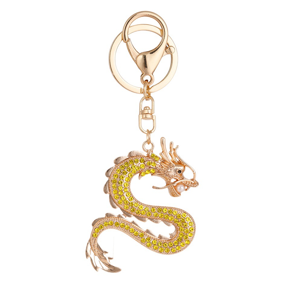 Estilo chino diamante incrustado suerte doce Zodiaco dragón estilo llavero animal año bolsa colgante metal dragón accesorios del coche