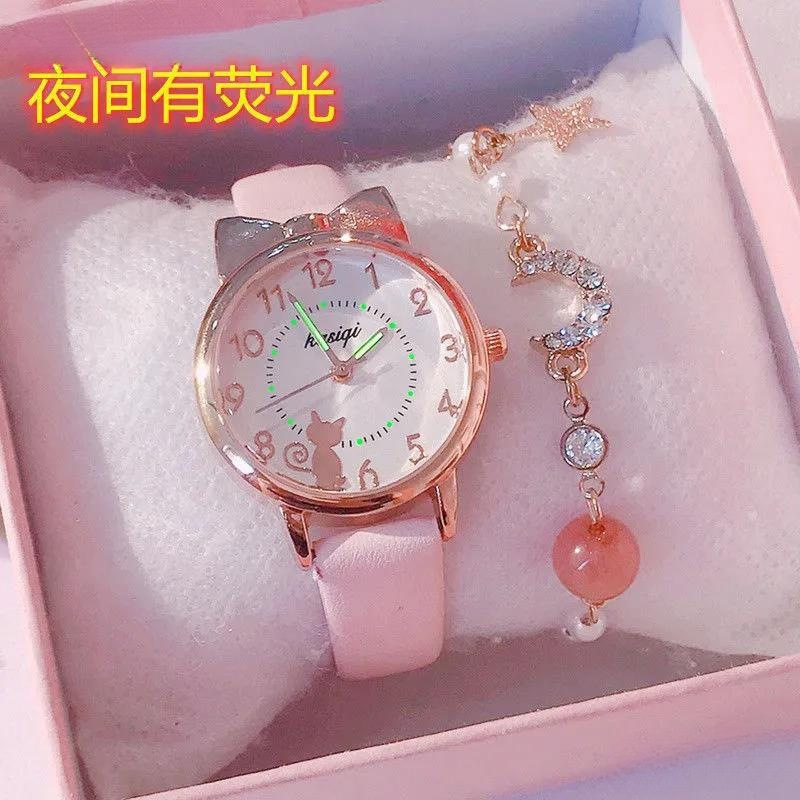 Children's Watch Waterproof and Anti-Fall Korean Version of Cute Girl Pointer Cartoon Digital Quartz Watch for Primary and Secondary School Students