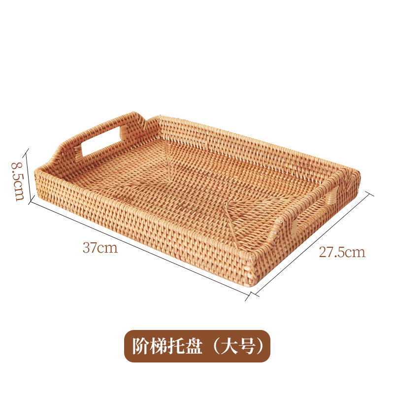 Bandeja casera de ratán, mesa de comedor, taza de té, taza de agua, bandeja de té de almacenamiento, sala de estar grande, bandeja de pastelería rectangular, plato de frutas para bocadillos