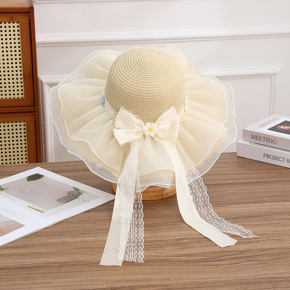 Sombrero de paja con lazo – estilo veraniego, ala ancha, para playa o vacaciones al aire libre