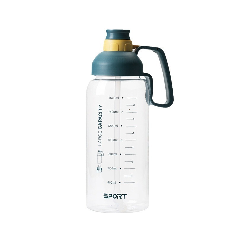 Botella de agua deportiva transparente, gran capacidad, con pajilla