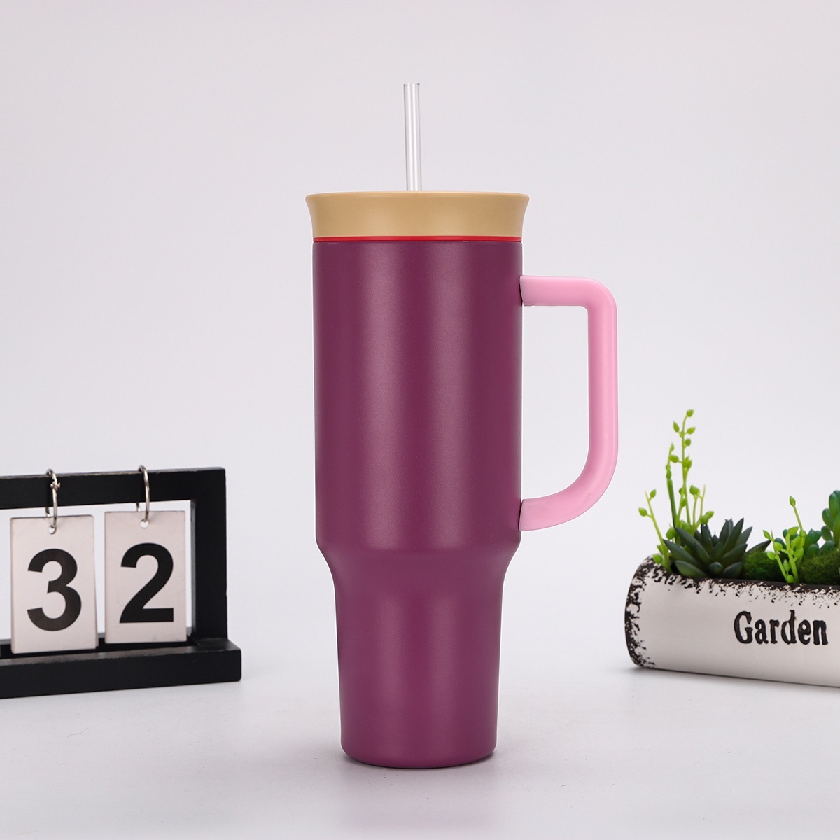 Cross-border 40oz taza de hielo de paja de gran capacidad 304 taza de aislamiento térmico de acero inoxidable mango portátil al aire libre taza de automóvil