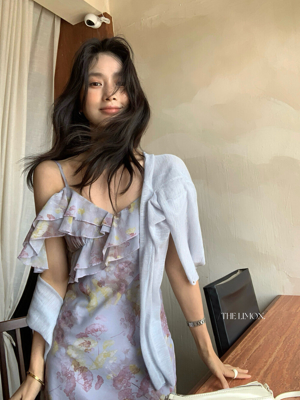 Đầm maxi nữ thắt eo cổ yếm họa tiết hoa nhí phong cách Pháp — màu tím chi tiết 19