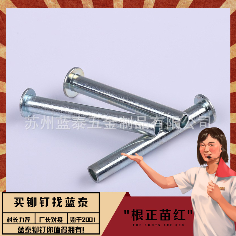 尾孔空心中空铁铆钉GB873铁铆钉镀锌扁圆头4*20