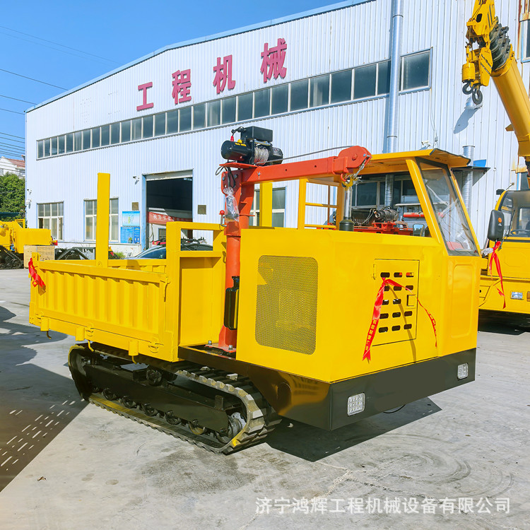 山区毛竹爬山虎履带运输车 加装转盘吊机自卸车 水田地5吨搬运机