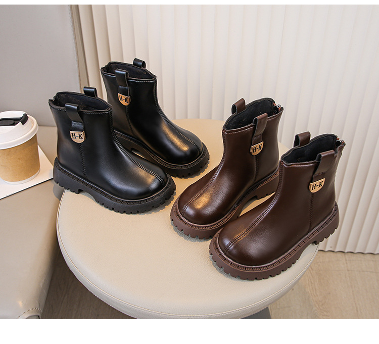 Mädchen Martin Boots - Schwarze Lederstiefel Für Kinder_voghion.com