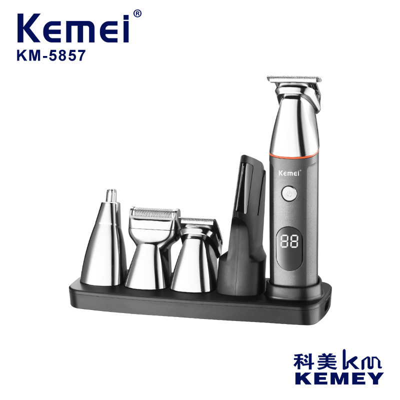 KM-5857 Komei transfronteriza nueva pantalla digital LED LCD afeitado cuerpo completo afeitado multi-en-una cortadora de cabello con base