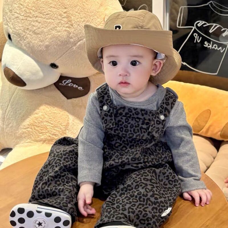 一岁男童宝宝洋气豹纹分体套装秋季款婴幼儿衣服上衣背带裤两件套|undefined