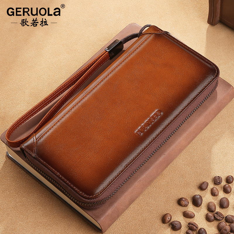 Cartera larga para hombres 2025 nuevo bolso de cuero para teléfono móvil de mano de doble uso clip largo con cremallera billetera comercio exterior estilo caliente para hombres