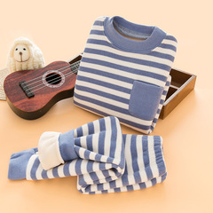 Children's warm innerwear set with extra padding, suitable for autumn and winter, unisex, one-piece plush, children's base layer, baby sleepwear