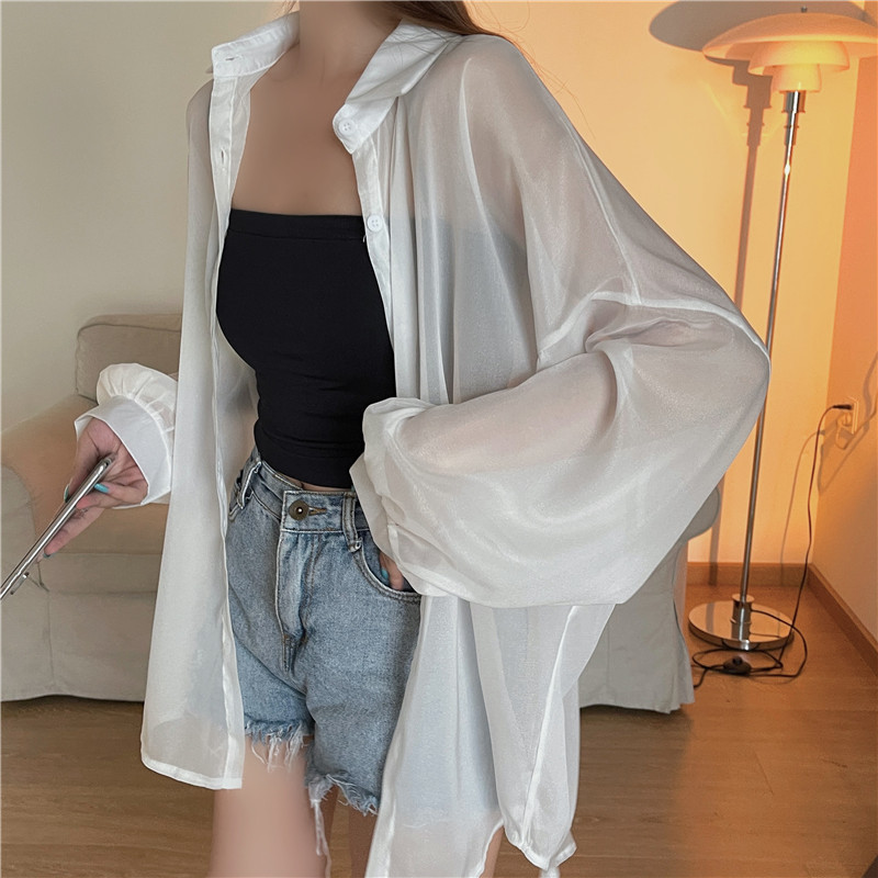 112g Weight Long Sleeve Sleeve Length Single Breasted Placket Type Shirtsleeve Sleeve Type Polyester, Chiffon Fabric Type Regular Top Length Cardigan Tops Type Holiday Occasion Shirt Collar Neckline Loose Fit Type Solid Color Pattern Summer, Spring Season Women's Gender Casual Style Wholesale Women's Casual Solid Color Long Sleeve Blouses 15