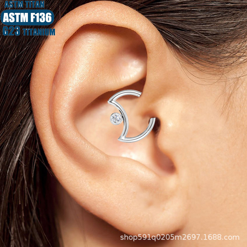 F136 Titanium Alloy Seamless Moon Nose Ring with CZ - Diamond Earring Tragus Septum Piercing Jewelry detail image 19