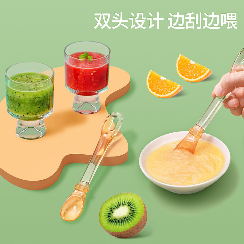 Cucharas de barro de raspado de doble cabeza ppsu bebés alimentos suplementarios frutas cucharas de barro de raspado de barro bebés silicona de puré de manzanas para niños 6 meses +