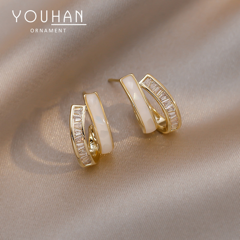 Double-Layer Earrings for Women Summer Simple Korean Earrings S925 Ear Needles High-End Earrings Earrings 2023 New Trend