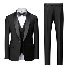 temu亚马逊外贸男士商务休闲西服套装结婚新郎礼服西装纯色三件套