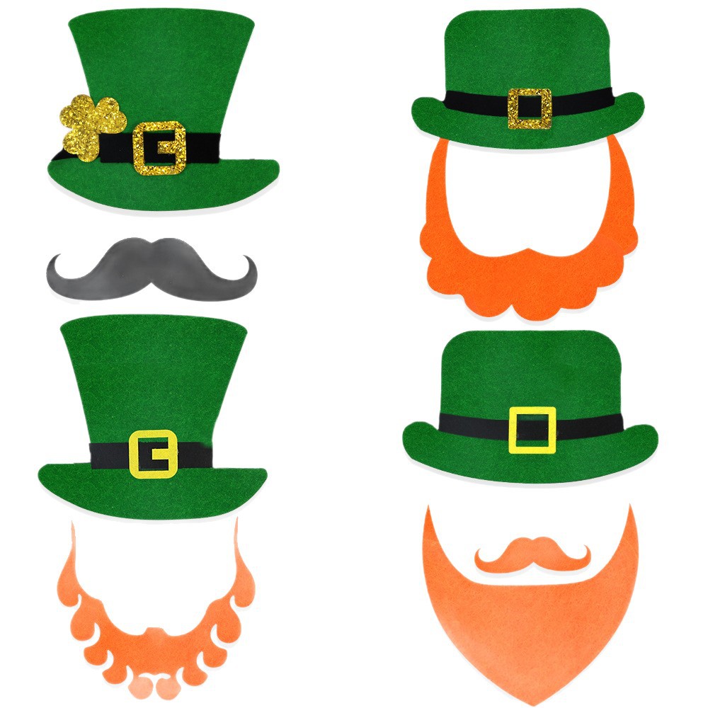 Irlanda Día nacional sombrero de copa verde barba decoración San Patricio cos vestido sombrero barba traje