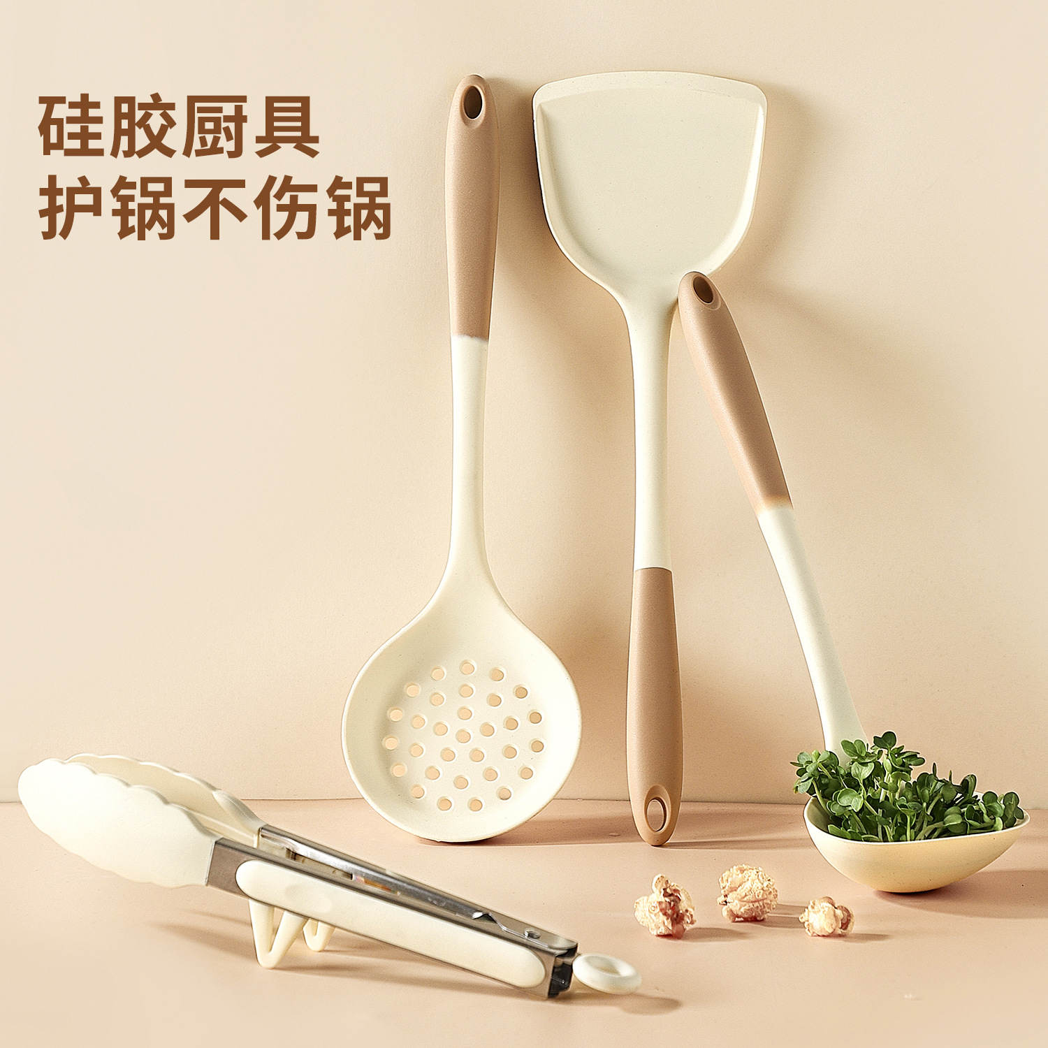 2 색 실리콘 주방 주걱 주걱 주방 수프 숟가락 고온 저항 정장 요리 삽 비 스틱 팬 주방 용품 수트
