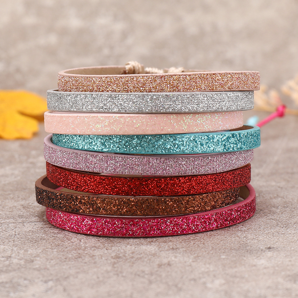 Wholesale Jewelry Bohemian Solid Color Pu Leather Rope Sequins Handmade Bracelets display picture 1