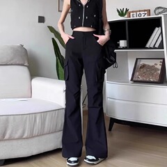 2025新型ブラックマイクロラッパ工装ズボンの大きいサイズの女性は太っています。