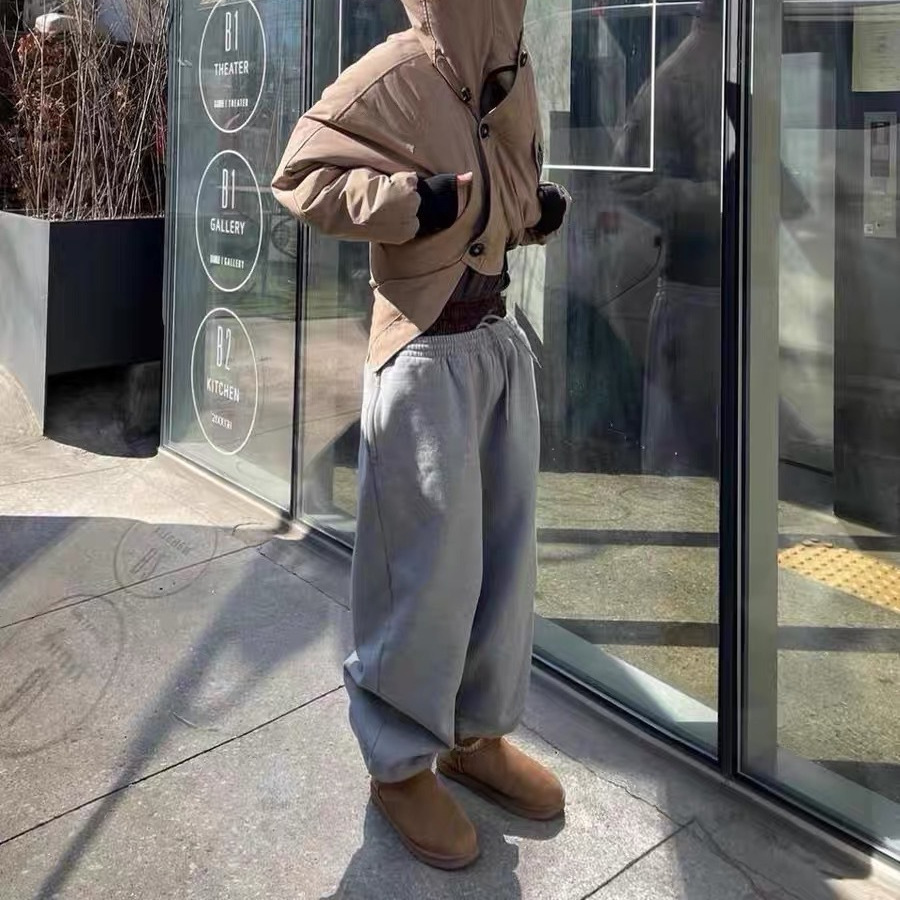 New heavyweight faux two-piece plaid button-up embroidered trousers sweatpants loose casual sporty trendy