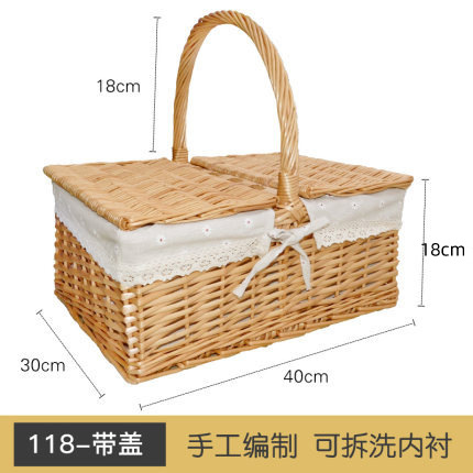 En stock ratán cesta de picnic de almacenamiento cesta de mano al aire libre regalo de comercio exterior hecho a mano cesta de verduras ins cesta tejida transfronteriza