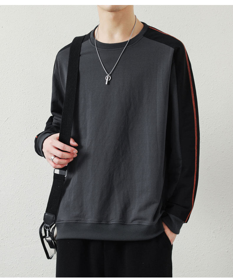 Herfst lange mouwen T-shirt trendy losse ronde hals sweatshirt kleding lente en herfst heren s knappe kleding top_voghion.com