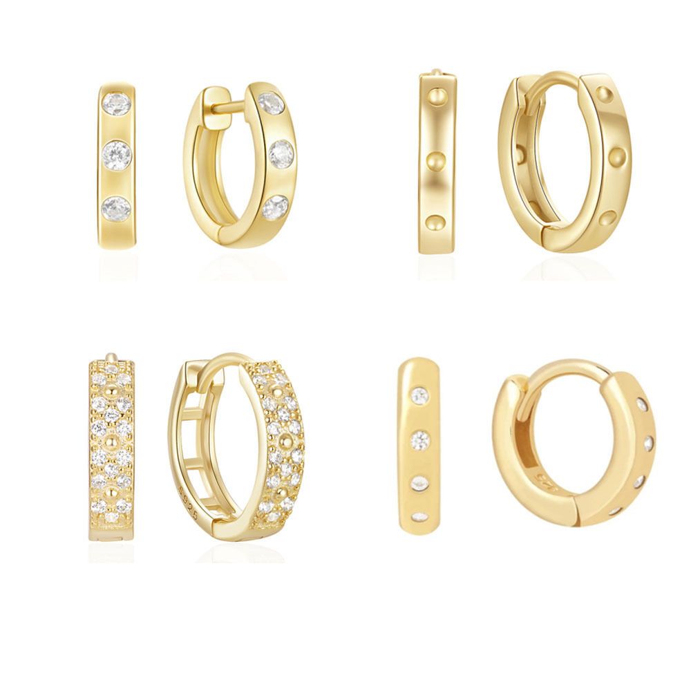 925 sterling silver classic basic all-match wide face diamond ear ring female ear buckle earrings European and American hot selling temperament ear jewelry