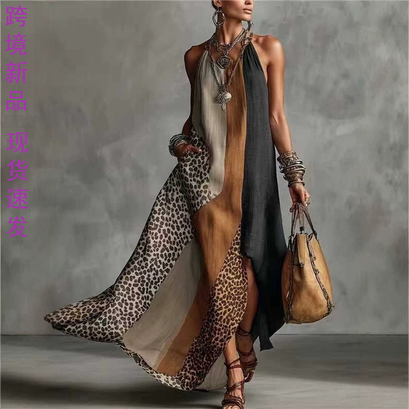 2026 Summer European and American Cross-Border Bohemian Sleeveless Slit Dress with Colorful Prints and High-End Feel, Long Dress for Women 2026 Summer European and American Cross-Border Bohemian Sleeveless Slit Dress with Colorful Prints and High-End Feel, Long Dress for Women
