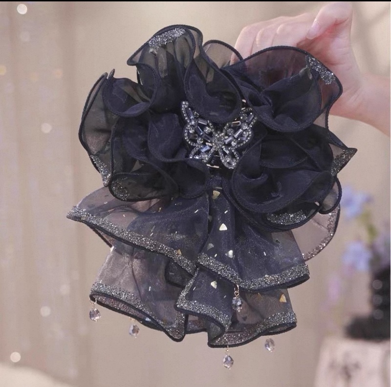 【金箔蝴蝶】小众设计师款网纱花苞蓬松显发量高马尾时尚固定发夹|undefined
