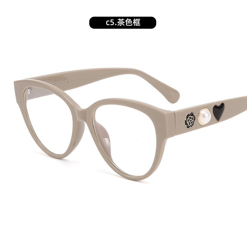 El nuevo pequeño Xiangjia, marco grande, ojo de gato, celebridad de Internet, espejo plano que cambia de color, versión coreana femenina de Pearl Love, marco de gafas anti-luz azul