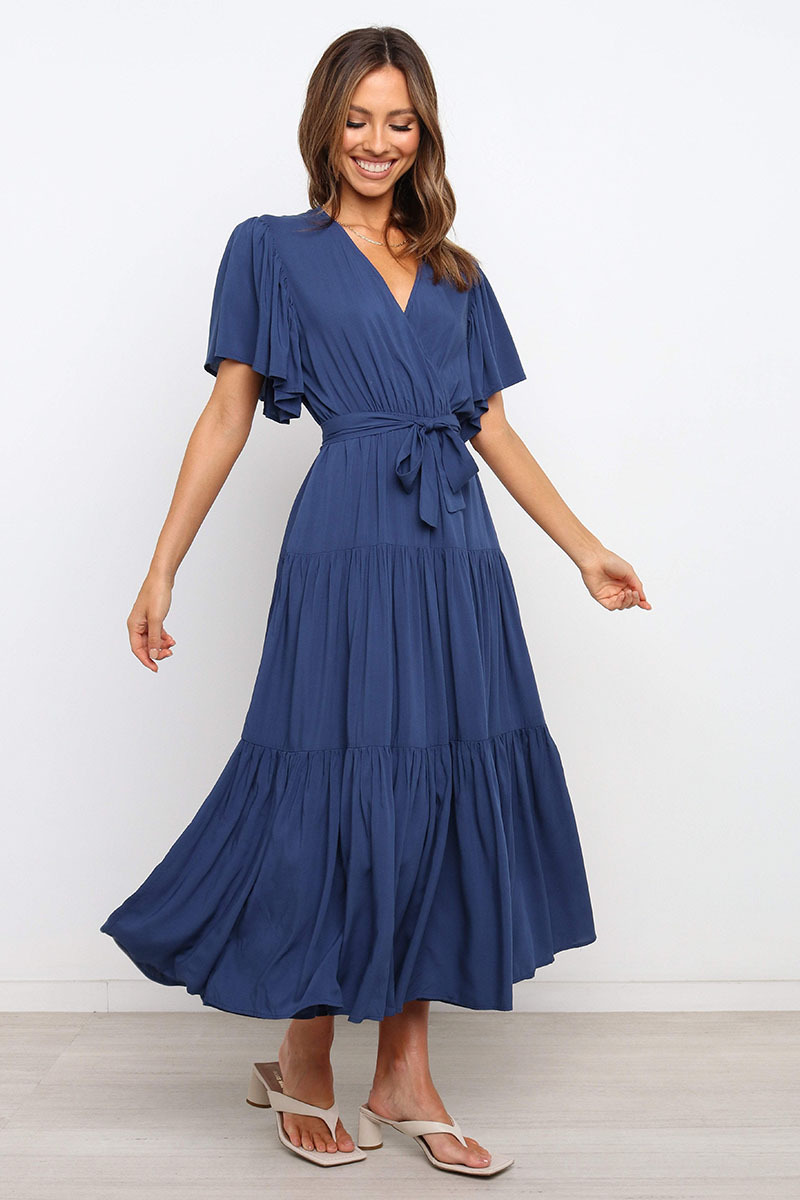 269g Weight Midi Dress Dress Length Type Short Sleeve Sleeve Length Princess Dress Dresses Type Regular Sleeve Sleeve Type Cotton, Polyester Fabric Type Mid Waist Waist Line Holiday, Daily, Selfie Occasion V Neck Neckline Regular Fit Fit Type Solid Color Pattern Summer Season Women's Gender Casual, Elegant, Streetwear Style Wholesale Women's Casual Elegant Streetwear Solid Color Holiday Daily Selfie V Neck Short Sleeve Princess Dress 53