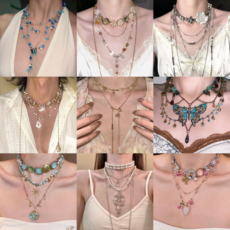 High-end cool blue butterfly beaded tassel necklace for women, niche layered choker, stylish collarbone chain for trendy girls High-end cool blue butterfly beaded tassel necklace for women, niche layered choker, stylish collarbone chain for trendy girls
