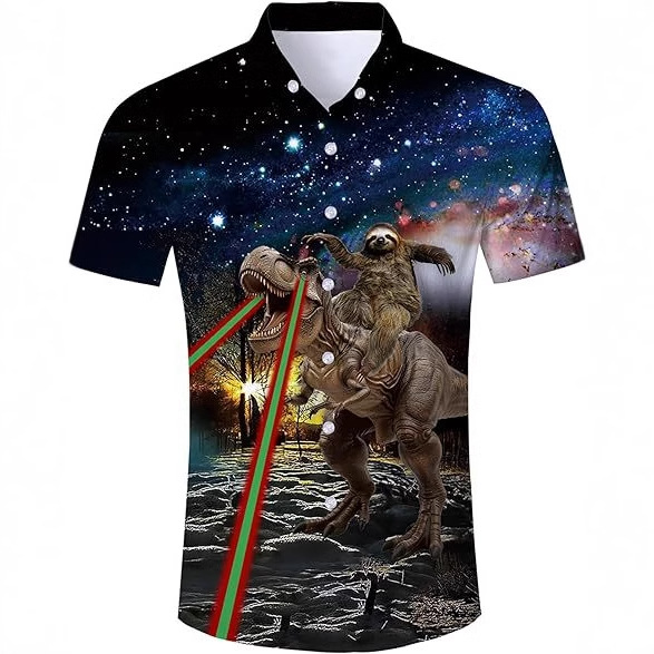 Divertido animal lindo 3D impresión digital hombre calle suelta salvaje manga corta solapa botón camisa hawaiana
