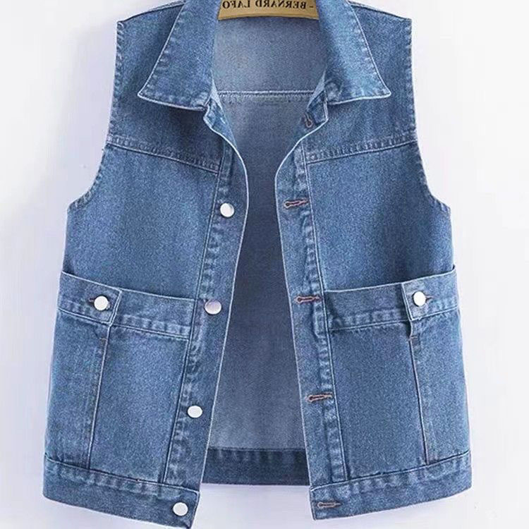 2025 New Summer Korean Style Casual Denim Vest for Women, Fashionable Large Flap Pocket Pantss, Loose Waistcoat, Elegant Vest for Outer Wear