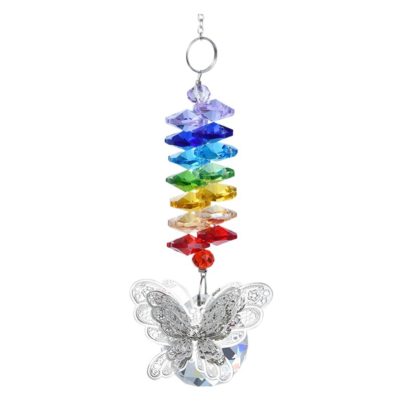 Atrapasueños de cristal al por mayor, regalo ligero, mariposa transparente colorida, bola de cristal facetada, atrapasueños de cristal, campanilla de viento de cristal
