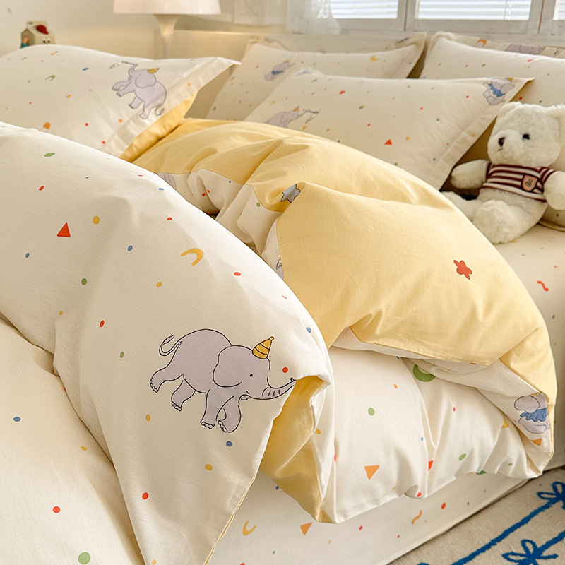 Cama de algodón de cuatro piezas, pequeña y fresca 2025 nueva funda de edredón de algodón, sábana, sábana, sábana, ropa de cama de dormitorio de tres piezas 4