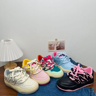 Yuanbo Korean Fashion Color Leather Canvas Shoes Women's 2023 Autumn New Bread Shoes Sports Casual Board Shoes