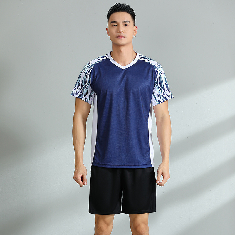 Nuevo conjunto de bádminton hombre y mujer ropa deportiva transpirable manga corta uniforme de entrenamiento de estudiantes impresión número de comercio exterior