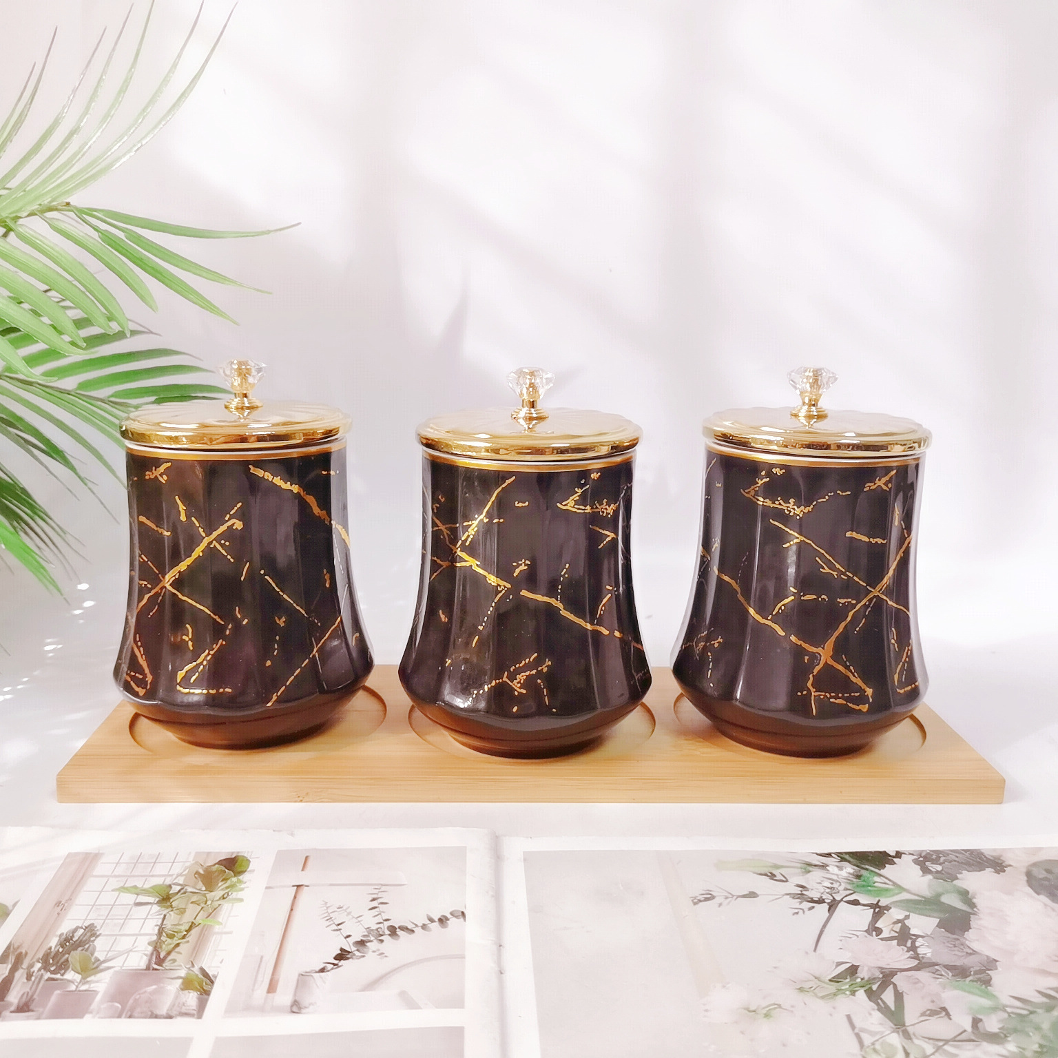 500ml negro crack cubierta de oro + Taladro superior + embalaje de la caja de color