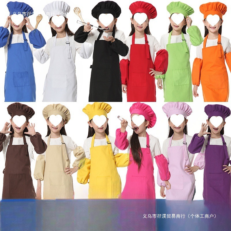 집안일 청소 앞치마 캔버스 슬리브 그림 어린이 요리사 세트 요리사 모자 인쇄 배송 핫 독립 스테이션