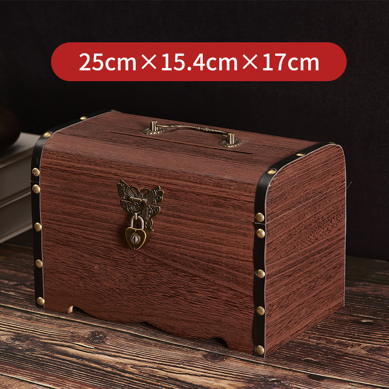Alcancía de madera maciza para niños con cerradura, solo depósitos, sin retiradas, caja de ahorros de madera, gran capacidad, cofre del tesoro de moda en TikTok, transfronterizo.