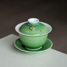 昌朴居事事如意祖母绿三才盖碗茶杯单家用陶瓷泡茶茶碗带盖不烫手