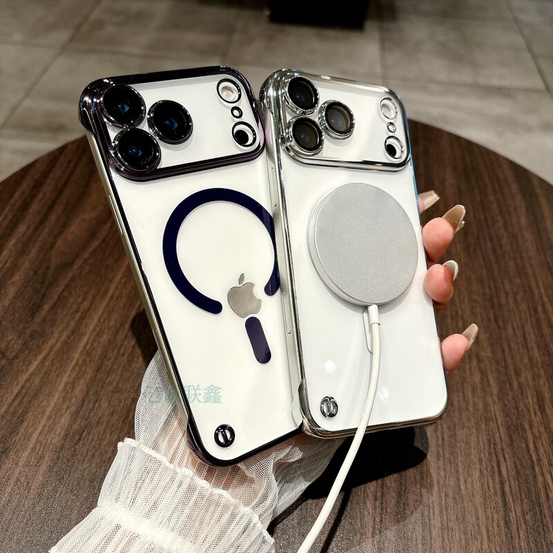 适用苹果17promax电镀无边框磁吸iPhone16镜头膜15透明手机保护壳|undefined